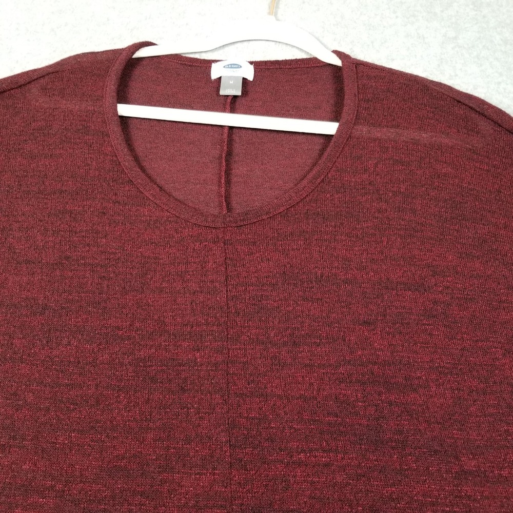 Old Navy Sweater Women's Medium M Burgundy Sheer Knit Pullover Scoop Long Sleeve - Picture 2 of 9